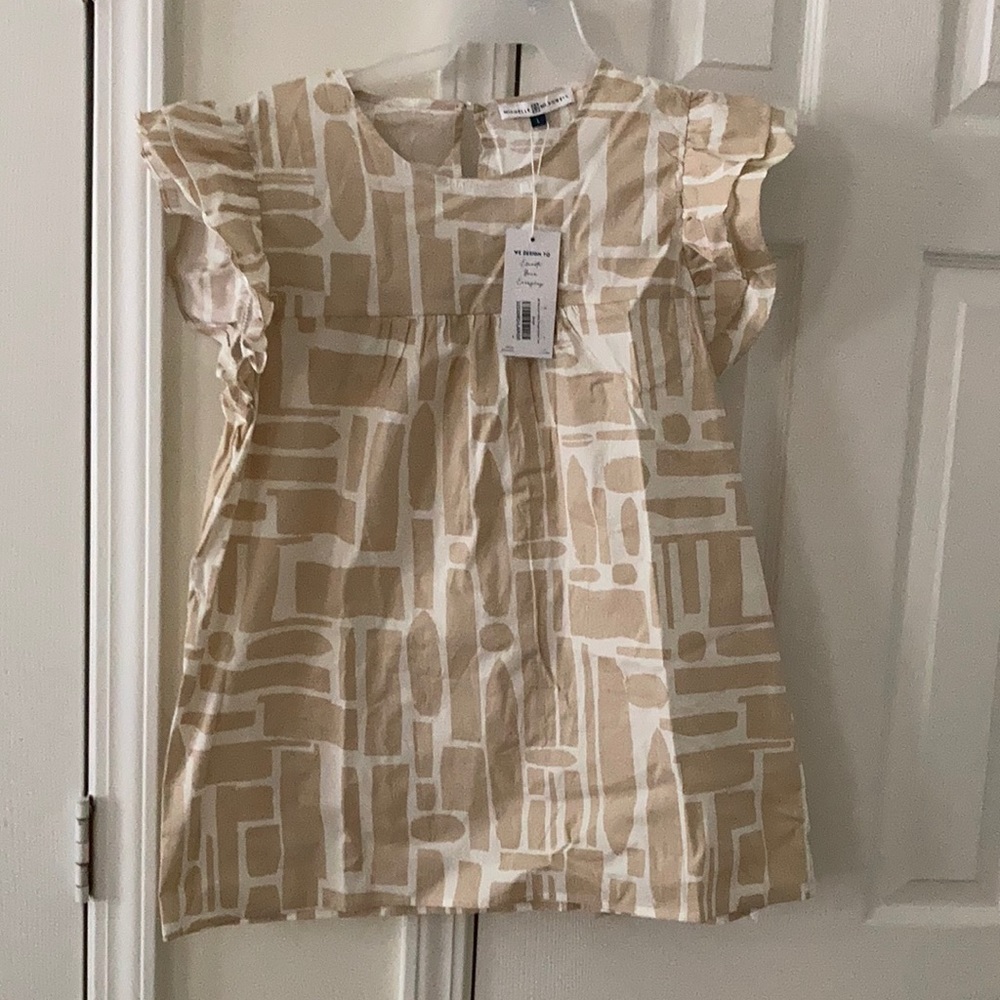 Tan and white “Squared Away” top